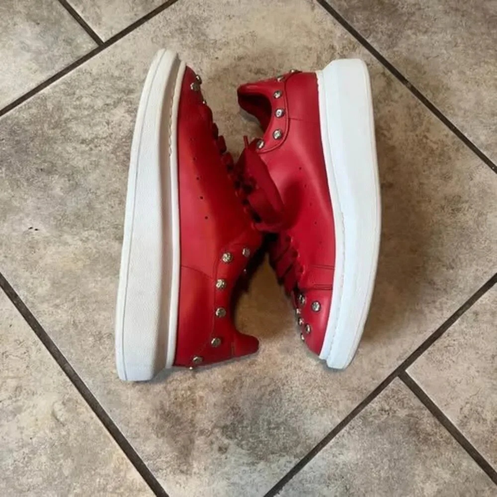 Alexander McQueen Studded Oversized Sneaker Flame Red Leather Size 40/7